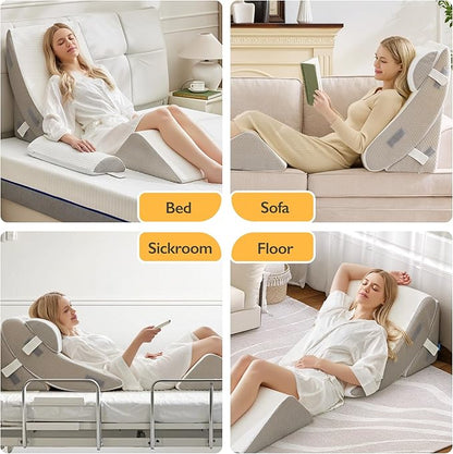 BDEUS 4-PCS Orthopedic Bed Wedge Pillow Set for Post-Surgery Recovery & Pain Relief - Adjustable Foam Support Pillows for Back, Leg, Neck & Shoulder Pain. Triangle Body Wedges for Sleeping, Sitting Up