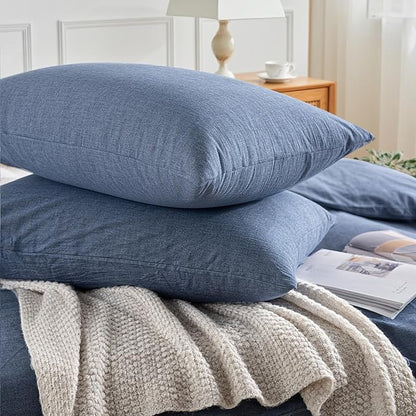 NEXHOME PRO Duvet Cover Queen 100% Washed Cotton, Organic Natural Linen Like Textured, Breathable, Durable, Home Bedding Set, Heathered Blue 9090
