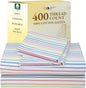 California Design Den Striped Queen Sheet Set - 400 Thread Count Sateen, Natural 100% Cotton Sheet Set Queen Size, Deep Pocket and Durable Bedding - Rainbow Striped