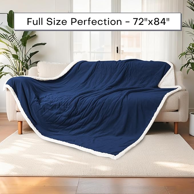 Electric Heated Blanket Full Size 72"x84" - Dual-Sided with Microplush & Sherpa Fabric, 4 Heat Settings & 10 Hours Auto Off, Machine Washable - Dark Blue