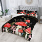 Red Mushroom Kawaii Comforter Set Full Size Kids Mushroom Dragonfly Bedding Set Botanical Plant Theme Print Quilt Bed Set for Boys Girls Adults with 1 Comforter and 2 Pillowcases