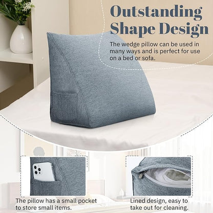 Wedge Pillow Headboard Reading Pillow Triangular Backrest Support Pillow for Sitting in Bed Positioning Support Pillow for Sofa Daybed Removable Cover