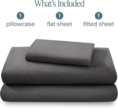 Bare Home Flannel Sheet Set 100% Cotton Twin Extra Long, Velvety Soft Heavyweight - Double Brushed Flannel - Deep Pocket (Twin XL, Grey)