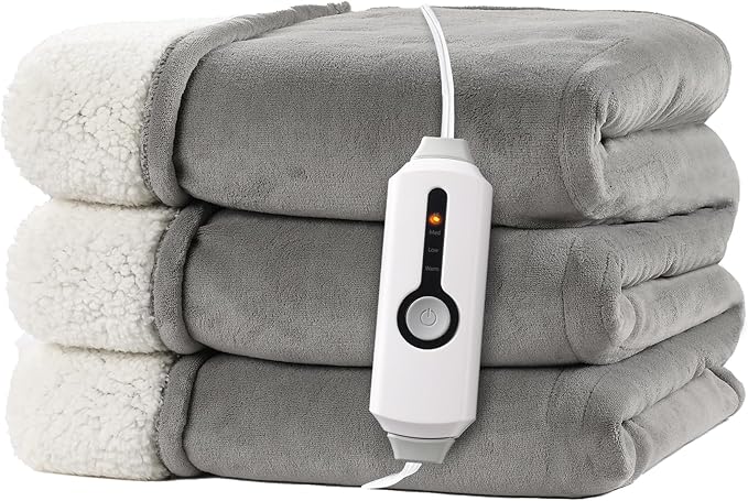 Electric Heated Blanket 72"x84" Full Size - Dual-Sided with Microplush & Sherpa Fabric, 4 Heat Settings & 10 Hours Auto Off, Machine Washable - Light Gray