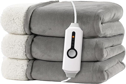 Electric Heated Blanket 72"x84" Full Size - Dual-Sided with Microplush & Sherpa Fabric, 4 Heat Settings & 10 Hours Auto Off, Machine Washable - Light Gray