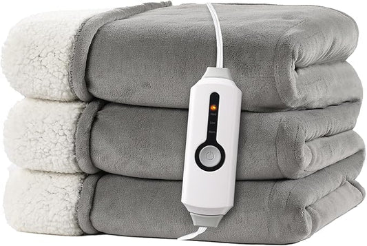 Electric Heated Blanket 72"x84" Full Size - Dual-Sided with Microplush & Sherpa Fabric, 4 Heat Settings & 10 Hours Auto Off, Machine Washable - Light Gray