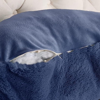 Home Soft Things Fox Faux Fur Bedrest Reading Pillow with DIY Filling, Need Assembly, Backrest Armrest Pillow Chair Back Support for Sitting up in Bed, Dark Blue, 28" x 30" x 17"
