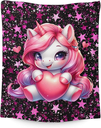 Unicorn Blanket, Kids Blanket for Girls Women, Gift for Unicorn Lovers, Cozy Soft 80 x 60 Inches Flannel for Bed Room Camping Home Decor