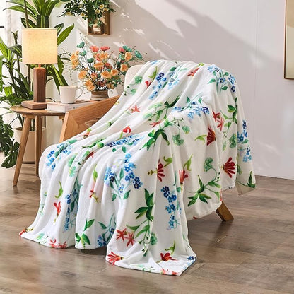 Floral Throw Blanket Birthday Gift for Women Mom Girls Flowers Blanket Summer Wildflower Flannel Blanket Watercolor Printed Throw for Couch Sofa Bed Chair 50"x60"