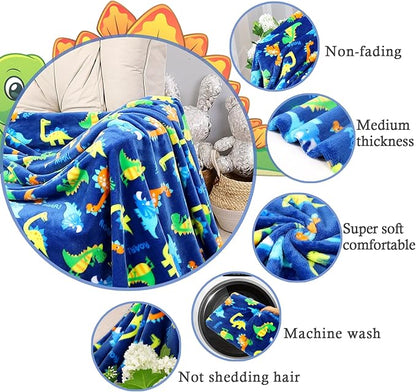 Warm Soft Toddler Fleece Blankets for Boys with Dinosaur Pattern Print - Cozy Fuzzy Plush Flannel Kids Throw Blanket for Daycare & School - 50x60 inches