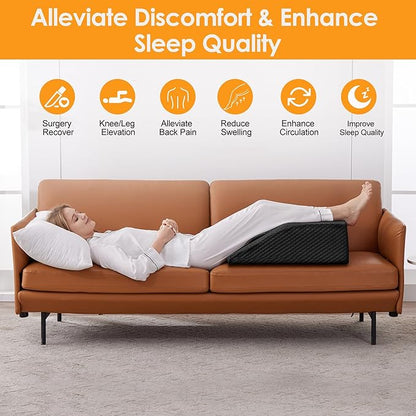 Leg Elevation Pillow for After Surgery, 8inch Foam Leg Elevating Pillow for Swelling and Blood Circulation, Leg Wedge Pillow for Sleeping, Knee Pillow for Knee Hip Ankle Pain Relief, Black