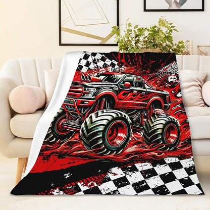 Boys Blanket Gifts Truck Blankets for Kids Teens Adults - 60" x 80" Cool Car Themed Soft Lightweight Flannel Throws for Couch, Sofa, Bed, Bedroom Decor