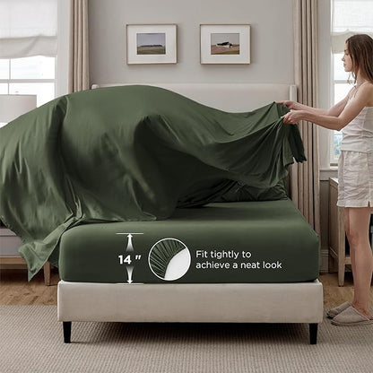 Bedsure Oversized Queen Comforter Set Olive Green - Bed in a Bag Bedding Set 7 PCS, GentleSoft™ Pintuck Bed Set Gift for Family, Pinch Pleat All Season Comforter with Sheets, Pillowcases & Shams