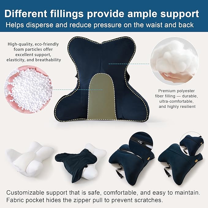 Lumbar Support Pillow – Multi-Functional Ergonomic Back Cushion for Office Chair, Car Seat & Sofa, Reading Pillow with Firm Multi-Zone Support to Relieve Lower Back Pain,Teal Blue