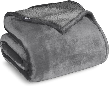 Bare Home Sherpa Fleece Blanket - Throw/Travel Size - Blanket for Bed, Sofa, and Couch - Warm & Lightweight - Fluffy & Soft - Reversible (Throw/Travel, Grey with Grey Sherpa)