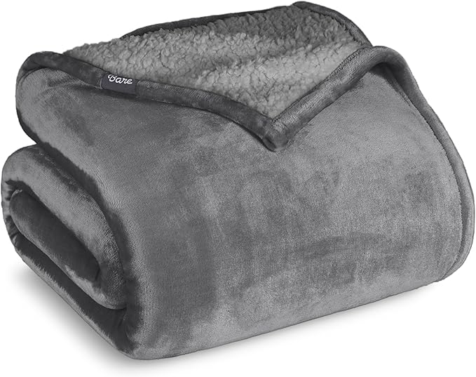 Bare Home Sherpa Fleece Blanket - King Size - Blanket for Bed, Sofa, and Couch - Warm & Lightweight - Fluffy & Soft - Reversible (King, Grey with Grey Sherpa)