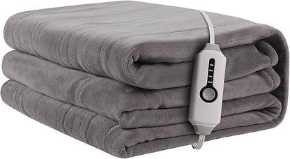 Electric Heated Blanket 50"x60" Throw Size, Soft Coral Fleece with 4 Heating Levels and 3 Hours Auto-Off, Machine Washable, Cozy Plush Fabric for Home, Light Grey