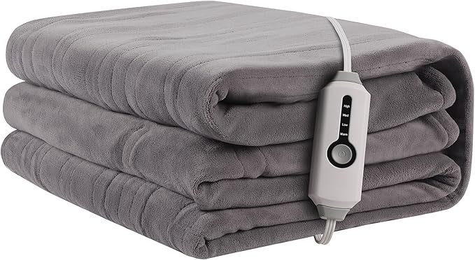 Electric Heated Blanket 72"x84" Full Size, Soft Coral Fleece with 4 Heating Levels and 10 Hours Auto-Off, Machine Washable, Cozy Plush Fabric for Home, Light Gray