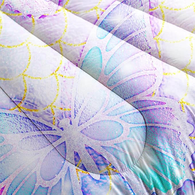 CVHOUSE Butterfly Comforter Set Full Size,Rainbow Mermaid Butterfliy Bedding Set for Kids Girls,Rainbow Mermaid Butterflies Quilt Set Butterfly Duvet Set Girl's Bedroom Decor 3 Pieces
