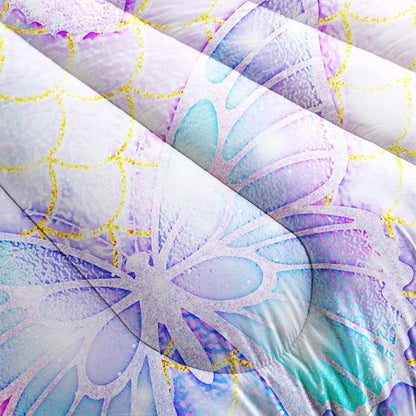 CVHOUSE Butterfly Comforter Set Twin Size,Rainbow Mermaid Butterfliy Bedding Set for Kids Girls,Rainbow Mermaid Butterflies Quilt Set Butterfly Duvet Set Girl's Bedroom Decor 3 Pieces