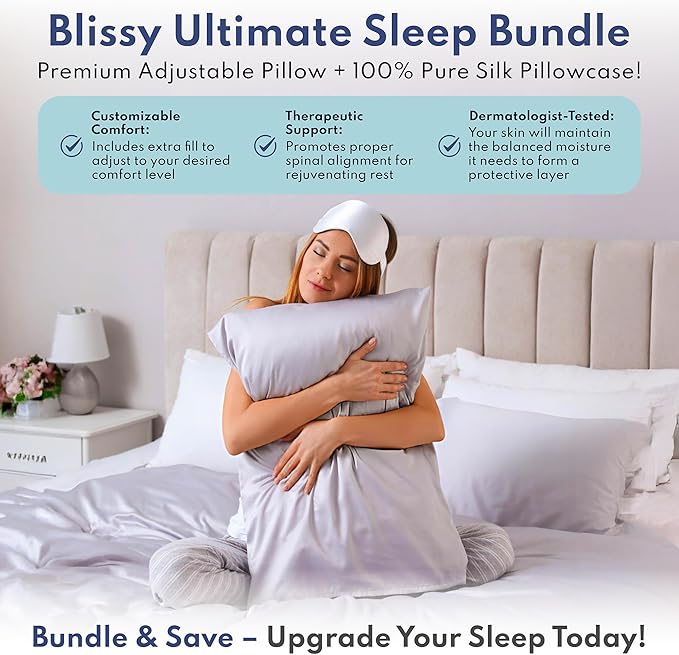 BLISSY Adjustable Memory Foam Pillow King Size – Cooling Memory Foam Pillows for Side Sleepers – Cooling Gel Pillow with Shredded Memory Foam – CertiPUR-US & Oeko-TEX