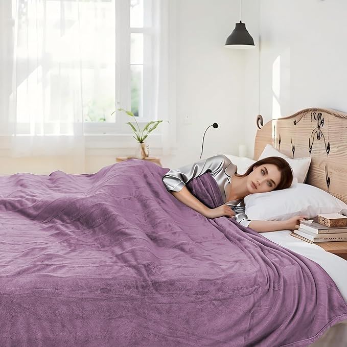 Electric Heated Blanket 84"x90" Queen Size Microplush Cover Blanket, 5 Heat Settings & 10 Hours Auto Off, Cozy & Warm for All Night, Machine Washable,Cameo Brown