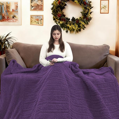 Electric Heated Blanket Full Size 72"×84" with 6 Heating Levels & 1-10Hs Auto Off, Heating Blanket Double Sided Plush Sherpa, Fast Heating, Machine Washable for Christmas Gift - Dark Purple