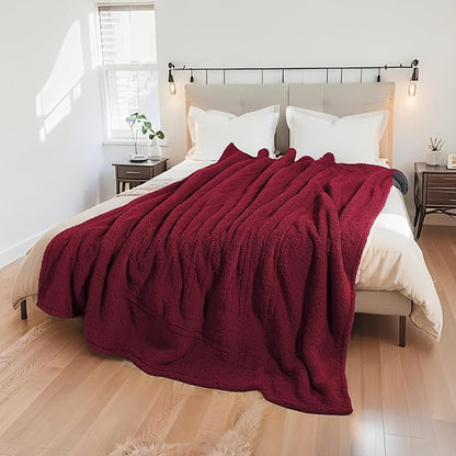 Electric Heated Blanket Full Size 72"×84" with 6 Heating Levels & 1-10Hs Auto Off, Heating Blanket Double Sided Plush Sherpa, Fast Heating, Machine Washable for Christmas Gift - Red