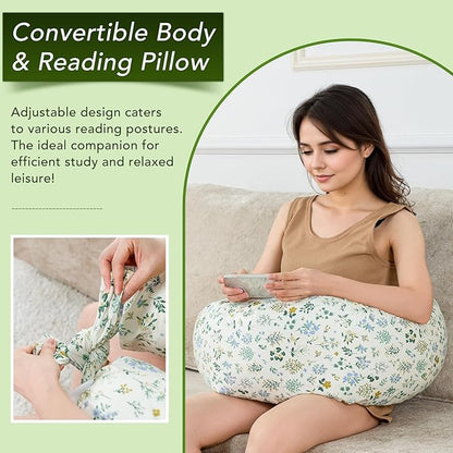 Full Body Pillow for Adults- Candy Long Round Bolster Pillow with Removable Floral Pillowcase, Adjustable Height, Firm Support for Side Sleeping, Pregnant Women, Washable,7.87"x55"