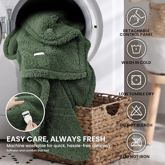 Heated Blanket Electric Blanket Twin - Fast Heating Blanket Throw Double Sided Sherpa Ultra Soft Cozy with 10 Heating Levels & 2-10 Hours Auto Off, Mashine Washable, 62 x 84 Inches, Green