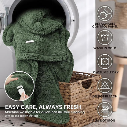 Heated Blanket Electric Blanket Twin - Fast Heating Blanket Throw Double Sided Sherpa Ultra Soft Cozy with 10 Heating Levels & 2-10 Hours Auto Off, Mashine Washable, 62 x 84 Inches, Green