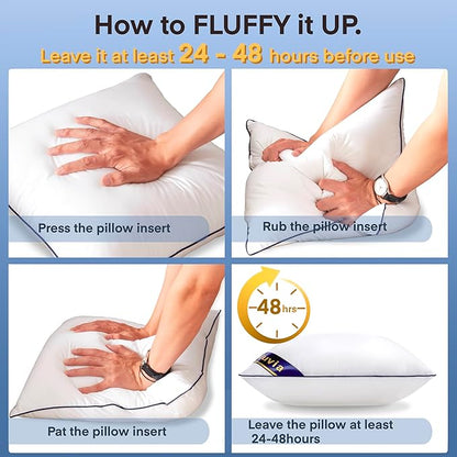 Siluvia 30"x30" Pillow Inserts Set of 2 Square Throw 30 Pillows with 100% Cotton Cover for Sofa, Couch, and Bed - White