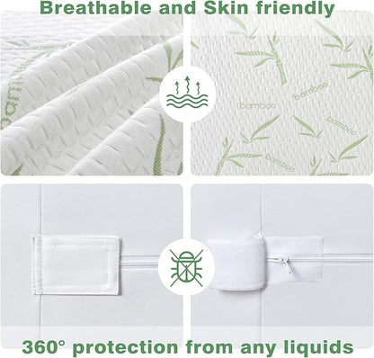 Parkdeny King Mattress Encasement, Waterproof Cooling Rayon from Bamboo, 3D Air Fabric, Breathable, Noiseless, Washable, Fits 5"-15" Deep Mattresses