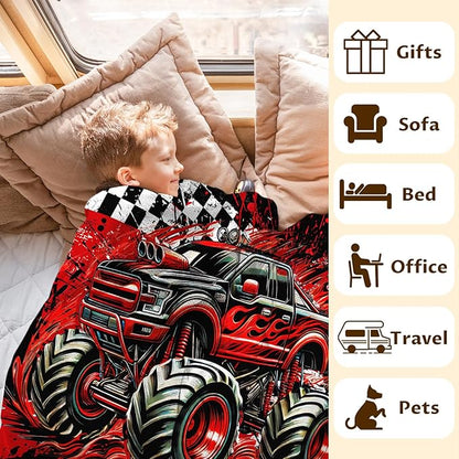 Blanket for Boys, Personalized Truck Throw Blanket Gifts for Kids Boys Age 4-6, 40"x50" Cute Custom Flannel Blankets Gift for Son Cars Lovers Lightweight Throws for Couch Sofa Bed Decor
