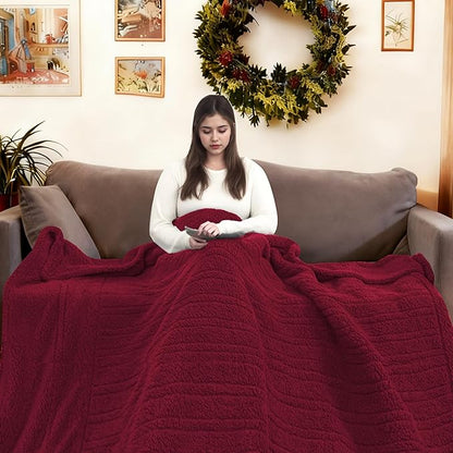 Electric Heated Blanket Full Size 72"×84" with 6 Heating Levels & 1-10Hs Auto Off, Heating Blanket Double Sided Plush Sherpa, Fast Heating, Machine Washable for Christmas Gift - Red