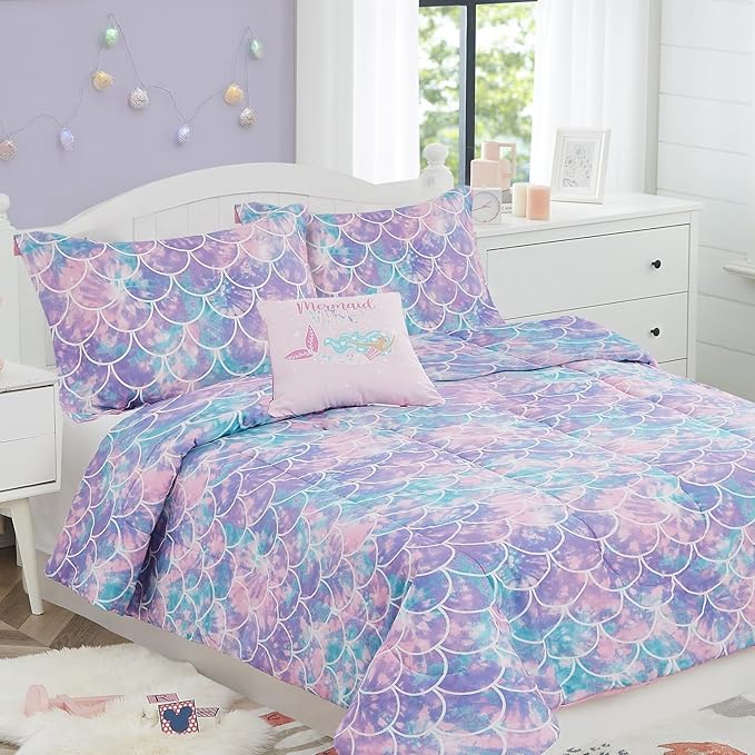 Kids Comforter Set Full Size for Girls, Glow in The Dark Mermaid Bedding Set 1 Comforter, 1 Decor Pillow, 2 Pillow Shams
