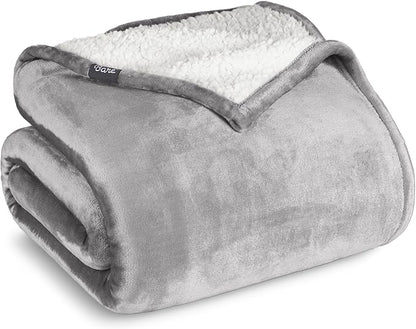 Bare Home Sherpa Fleece Blanket - Throw/Travel Size - Blanket for Bed, Sofa, and Couch - Warm & Lightweight - Fluffy & Soft - Reversible (Throw/Travel, Light Grey)