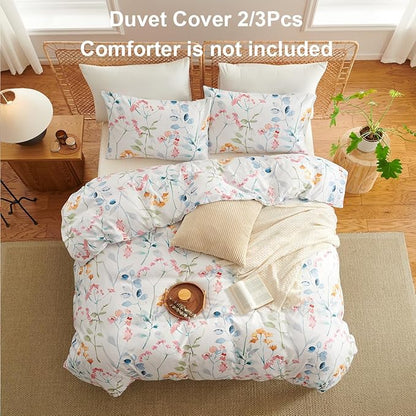 Floral Duvet Cover Twin 2 Pieces Watercolor Flower Pattern Bedding Set for Girls Colorful Flower Aesthetic Bedding Soft Microfiber Farmhosue Comforter Cover with 1 Pillowcase