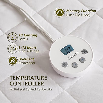 Heated Diamond Quilted Mattress Pad,Full Size,Soft Bed Warmer,10 Heat Settings,1-12 Hours Auto-Off,Fast Heating,ETL Certified,Machine Washable,Fit Up to 18" Deep Pocket,54"x75"