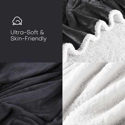 Electric Heated Blanket Throw Size 50"x60" - Microplush & Sherpa Fabric Dual-Sided, 6 Heat Settings & 3 Hours Auto Off, Soft & Cozy Warming Throw for Home, Office, or Bed, Machine Washable, Iron Gray
