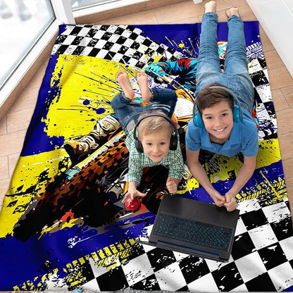 Blanket for Boys, Dirt Bike Throw Blanket Gifts for Kids Teens, 50"x60" Cool Flannel Motorcycle Blankets Gift for Son Cars Lovers Lightweight Throws for Couch Sofa Bed Decor