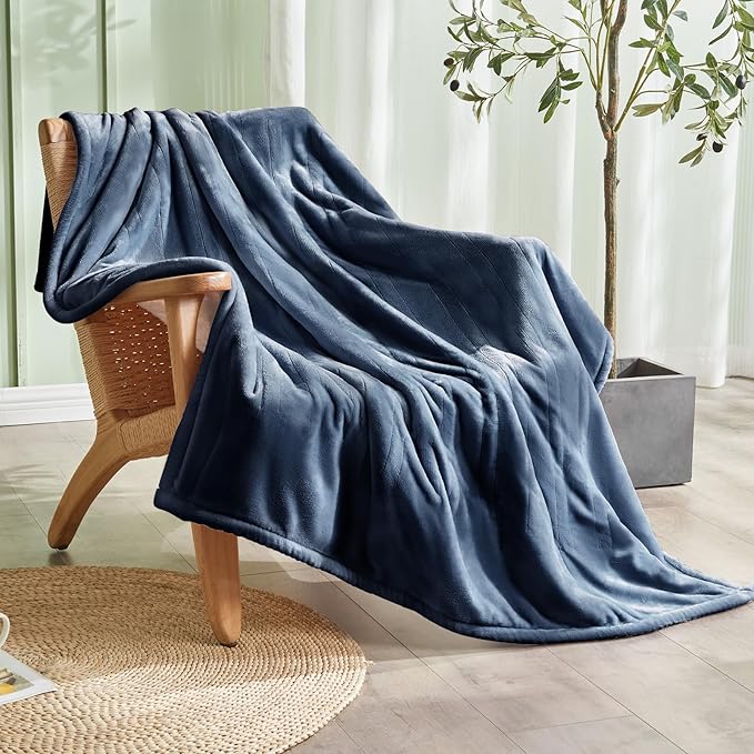 Electric Heated Blanket, Flannel & Sherpa Fast Heating Soft Fleece Heated Queen Blanket 84"x90" with 6 Heating Levels & 10H Auto Off - Blue