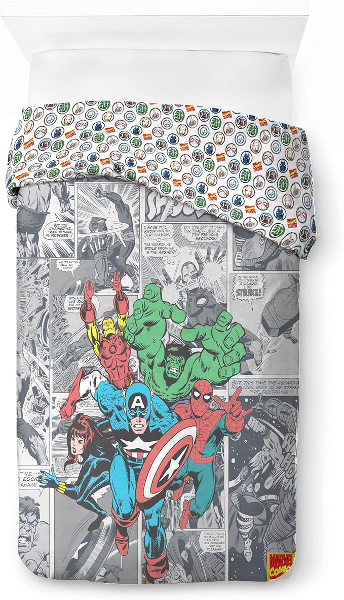 Jay Franco Kids Duvet Cover Set – 2 Piece Super Soft Bedding with Sham Pillowcase, Cover ONLY Comforter Not Included, Grey - Marvel Comics, Twin