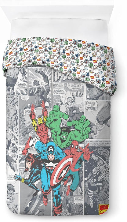 Jay Franco Kids Duvet Cover Set – 2 Piece Super Soft Bedding with Sham Pillowcase, Cover ONLY Comforter Not Included, Grey - Marvel Comics, Twin