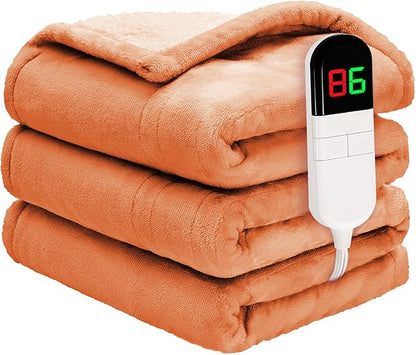 Heated Throw Blanket 50"×60" - Premium Cosy Soft Electric Blanket with 6 Heating Levels,Fast Heating Flannel Sherpa Blanket for Bed & Couch - Auto Shut Off/Machine Washable (Orange)