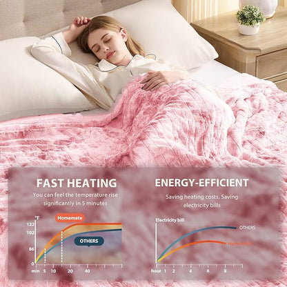 Homemate Heated Blanket Electric Throw - 50"x60" Heating Blanket Throw 1/2/4/6/8 Hours Auto-Off 10 Heat Levels Over-Heat Protection Luxury Faux Fur Sherpa ETL Certification