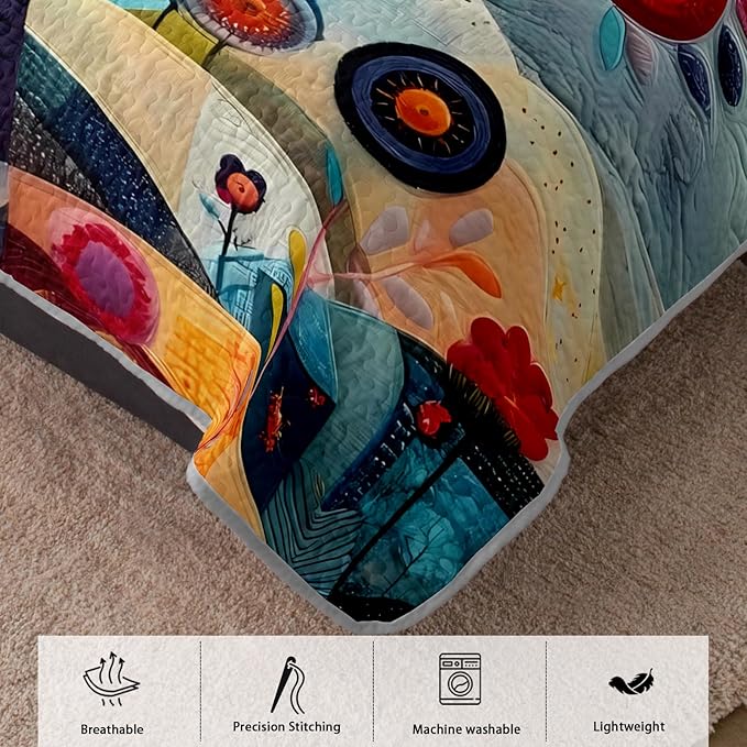 AILONEN Tree of Life Quilt Set Full Size,Colorful Botanical Floral Bedspread Coverlet for Boys Girls,Nature Tree of Life Abstract Painting Quilt & 2 Pillowcases,3-Piece