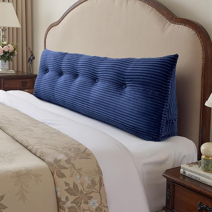 Headboard Wedge Pillow, Large Triangular Reading Pillow for Bed, Backrest Support Bolster for Sitting Up, Long Bed Rest Pillow with Removable Cover