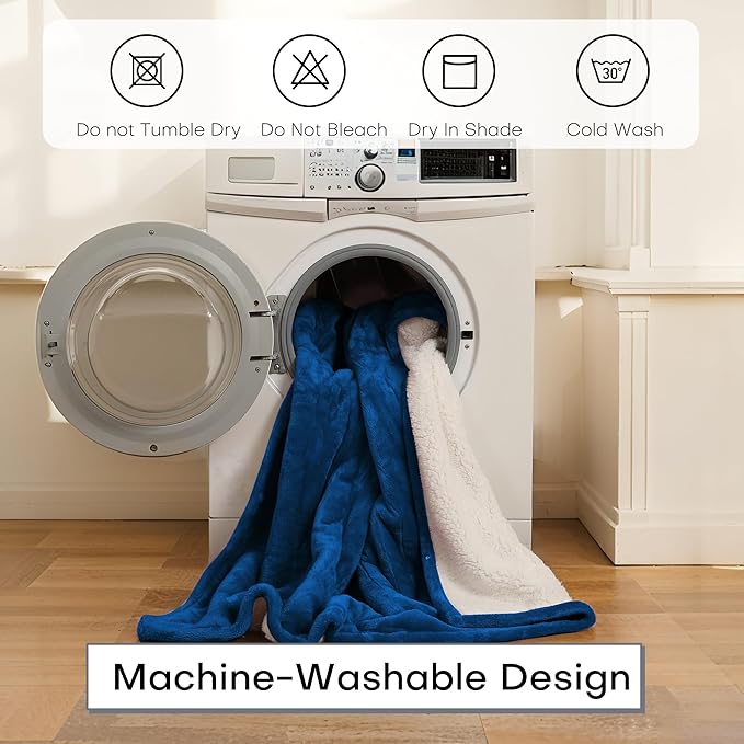 Heated Electric Blanket Throw Size 50"x60" Thickened Flannel and Sherpa Heated Blanket,3 Hours Timer Auto-Off & 5 Heating Levels,for Bedroom Office Couch-DarkBlue