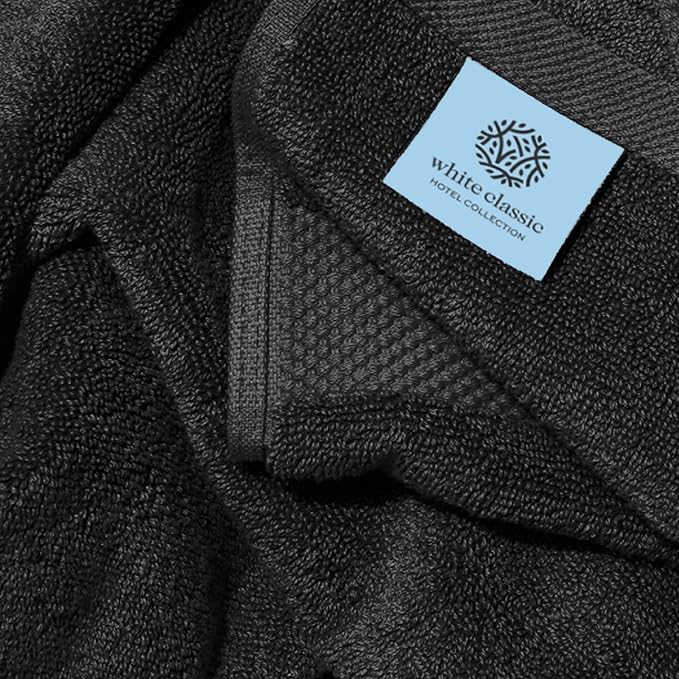 White Classic Luxury Black Bath Towels Extra Large | 100% Soft Cotton 700 GSM Thick 2Ply Absorbent Quick Dry Hotel Bathroom Towel | 27x54 Inch | Black | Set of 4
